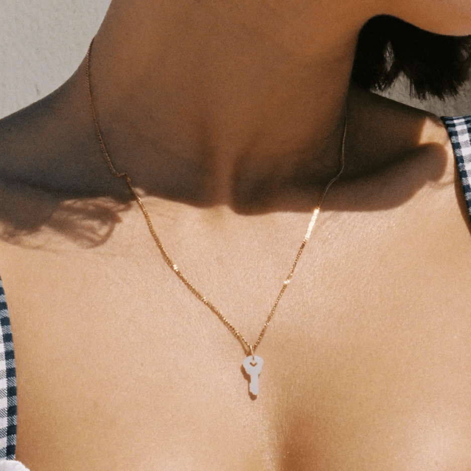 White jade key necklace