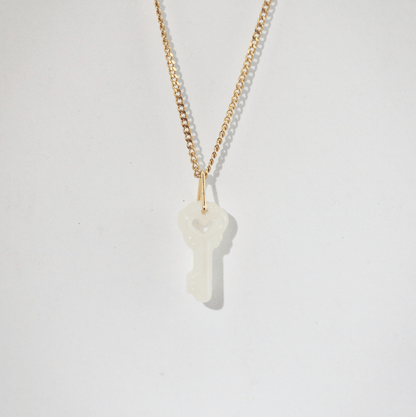 White jade key pendant necklace