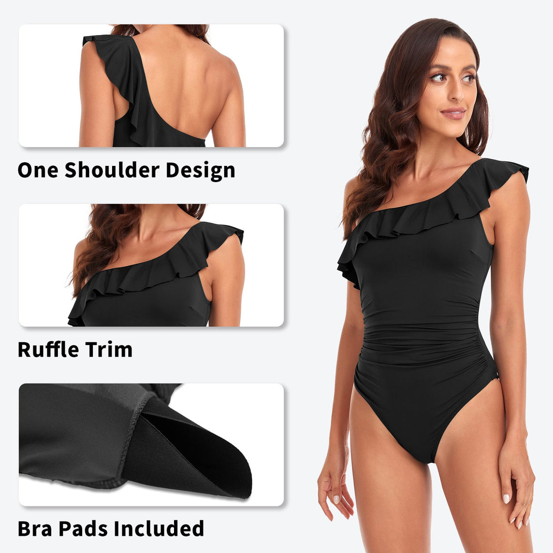 Women's One - Piece Swimsuit with Ruffle Detail - Stylr
