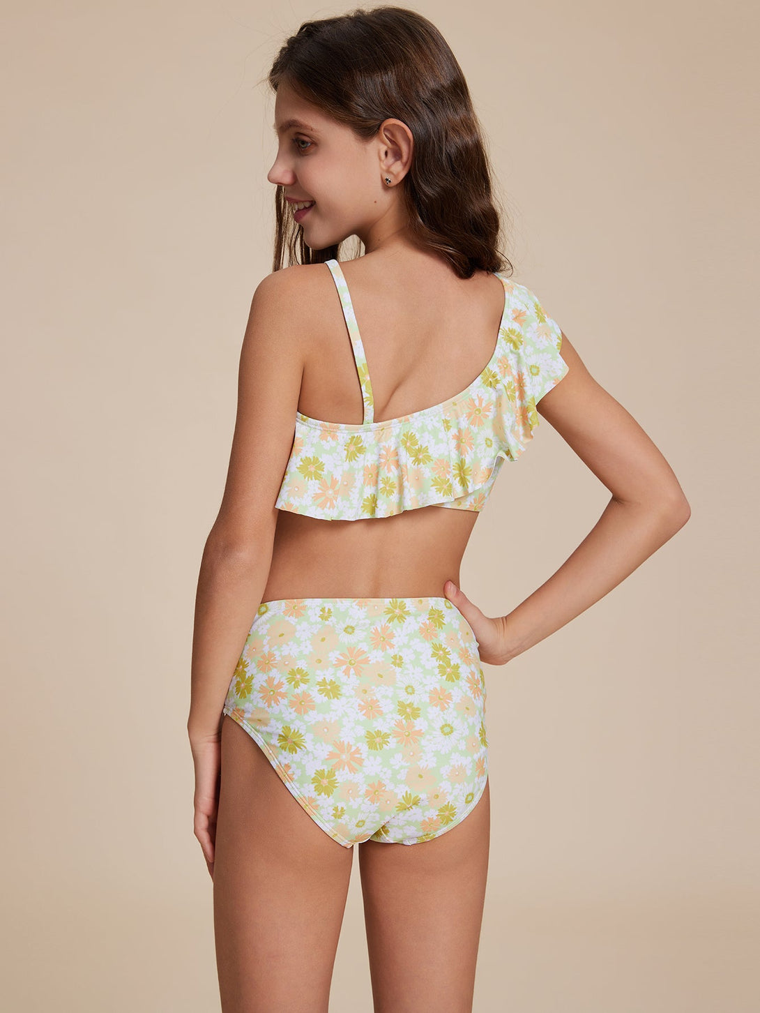 Yellow Ruffled One - Shoulder Bikini - Stylr