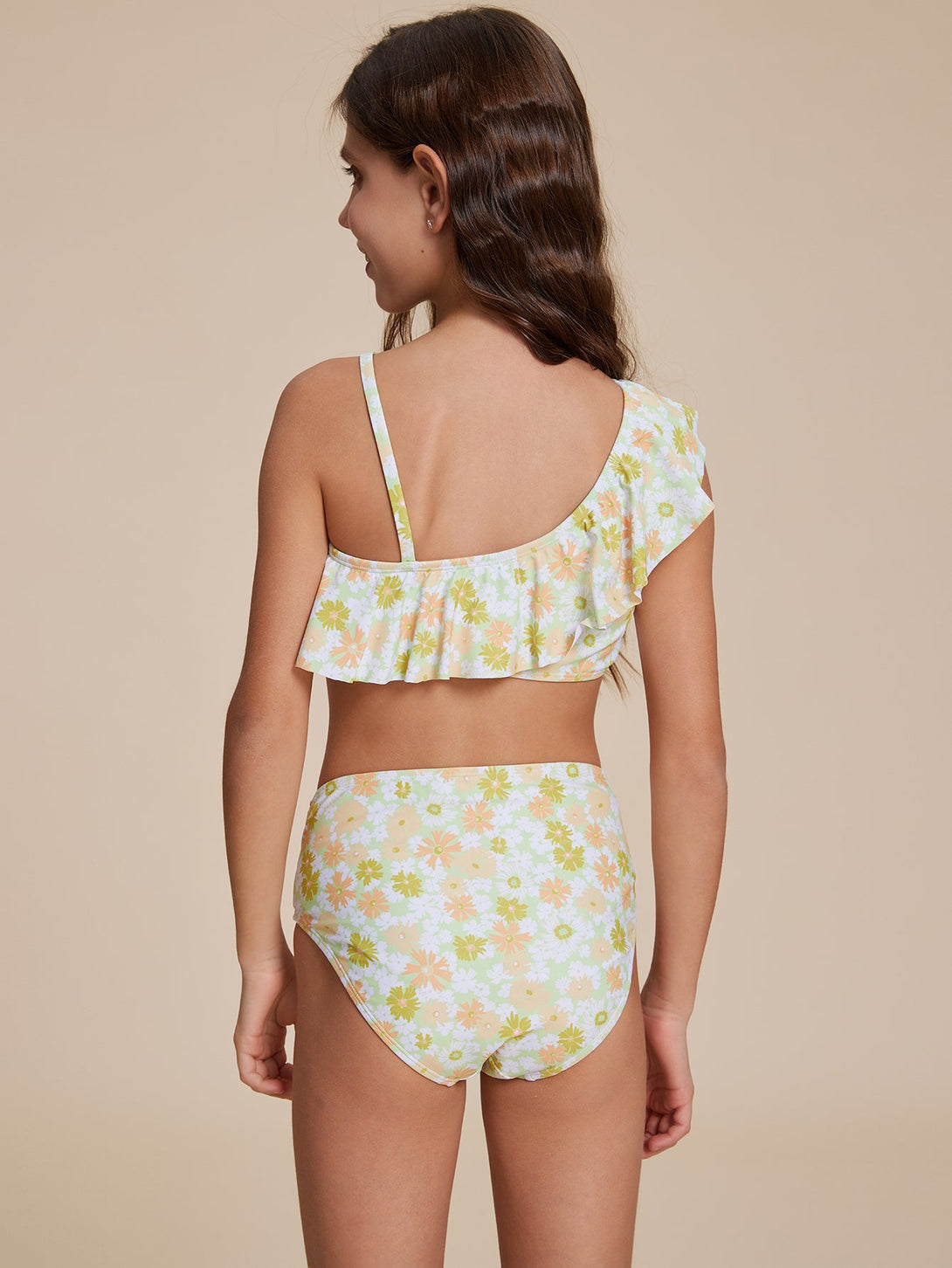 Yellow Ruffled One - Shoulder Bikini - Stylr