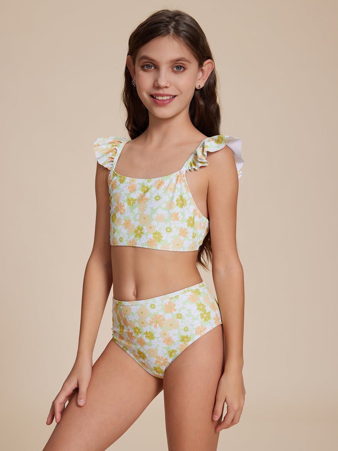 Yellow Ruffled Sleeve Bikini - Stylr
