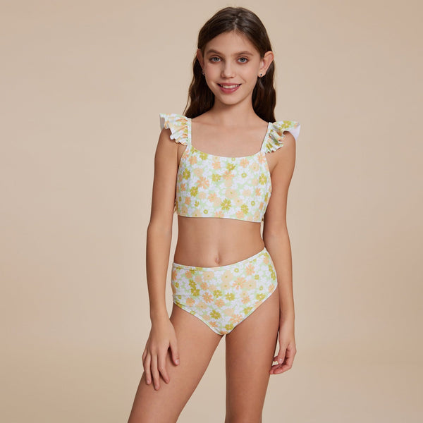 Yellow Ruffled Sleeve Bikini - Stylr