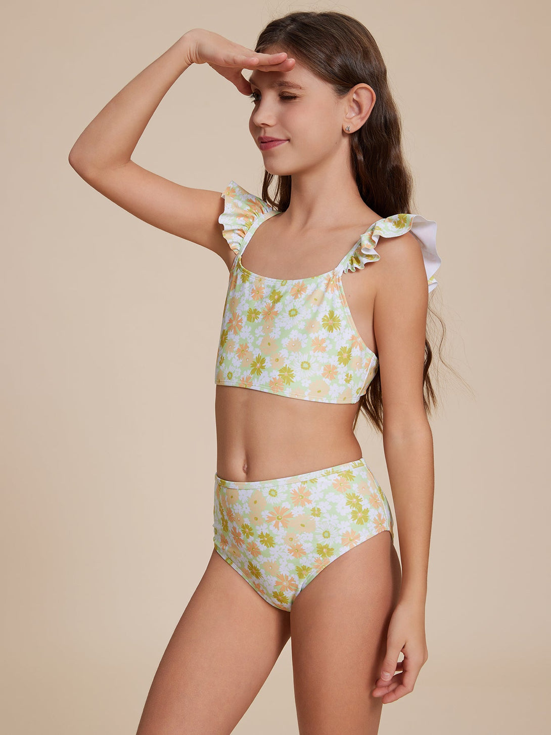 Yellow Ruffled Sleeve Bikini - Stylr