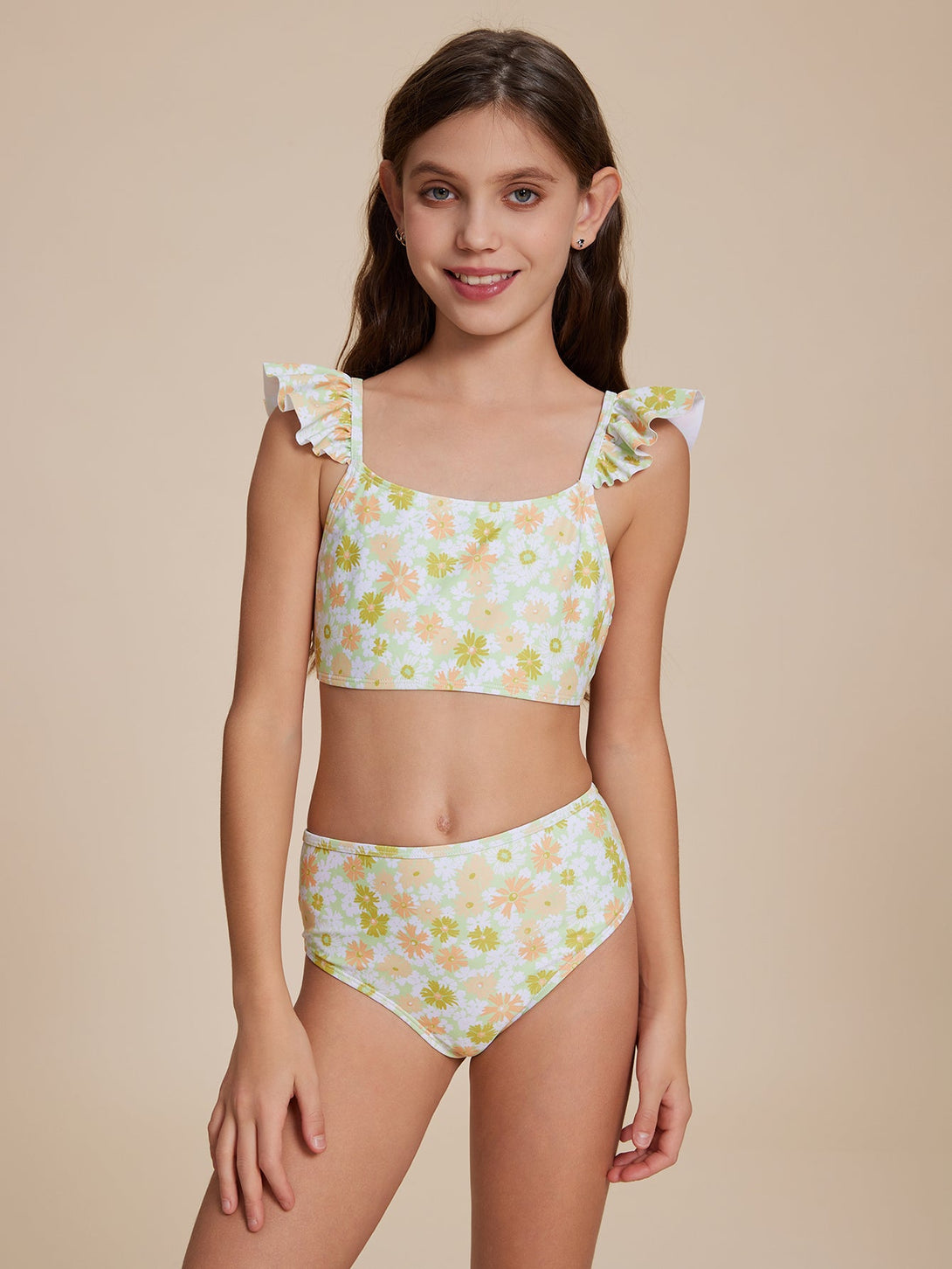 Yellow Ruffled Sleeve Bikini - Stylr