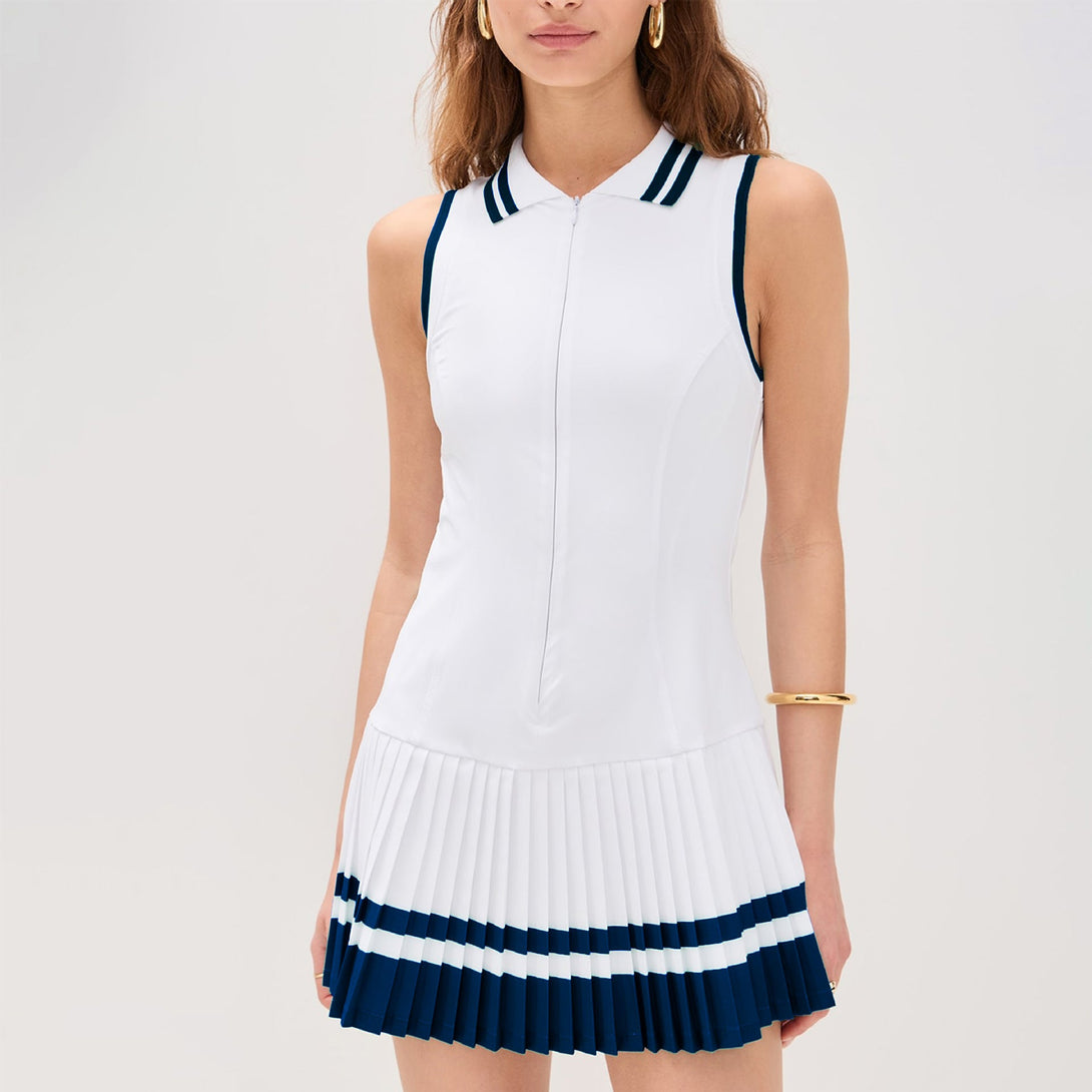 Zipper Polo Pleated Dress Mid Light Multi S5T28 - Stylr
